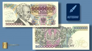 2.000.000 złotych 1992 - seria A z błędem KONSTYTUCYJ...Y - autograf autora projektu Andrzeja Heidricha - RZADKOŚĆ