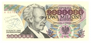 2.000.000 złotych 1992 - seria A z błędem KONSTYTUCYJ...Y - autograf autora projektu Andrzeja Heidricha - RZADKOŚĆ