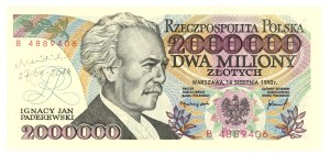 2.000.000 złotych 1992 - seria B - autograf autora projektu Andrzeja Heidricha - RZADKOŚĆ