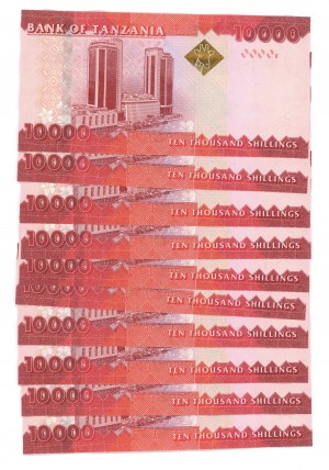 Tanzania, 10,000 shillings 2010, Q series, Set of 10 pieces numbers consecutively