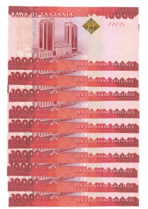 Tanzania, 10.000 scellini 2010, serie Q, - Set di 10 pezzi numero per numero