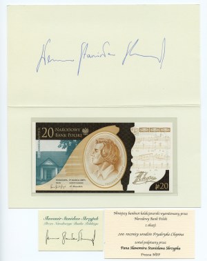 20 zlatých 2009, Fryderyk Chopin - autogram prezidenta NBP Slawomira Stanisława Skrzypeka