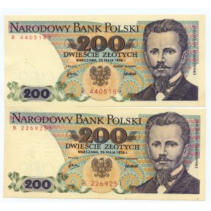 200 złotych 1976 - seria B i R - Rzadsze serie - zestaw 2 sztuk