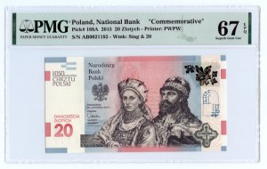 20 PLN 2015, 1050. výročí křtu Polska, Mieszko a Dąbrówka, PMG 67 EPQ