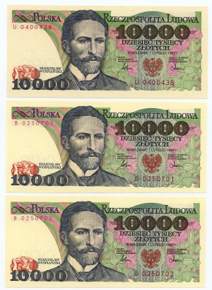 10 000 zloty 1987 - Série B et U ensemble de 3 pièces