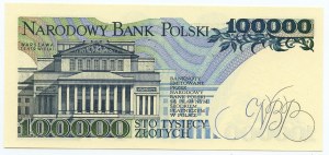 100,000 zloty 1990 - series AN 0000610, LOW serial number