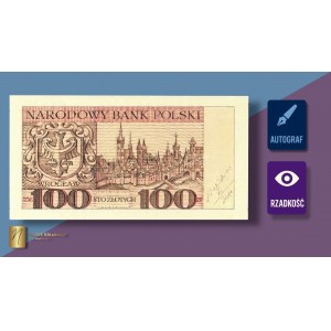 100 zloty 1962 autographed by Andrzej Heidrich, reverse of print