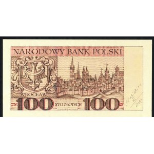 100 zloty 1962 autographed by Andrzej Heidrich, reverse of print