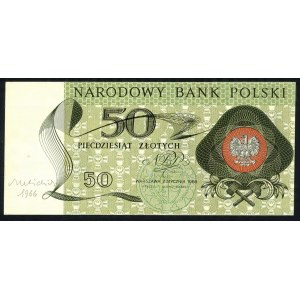 50 złotych 1966 z autografem Andrzeja Heidricha, awers wydruku