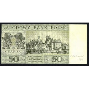 50 złotych 1966 z autografem Andrzeja Heidricha, rewers wydruku