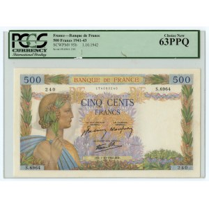 Francja, 500 franków 1942 - PCGS 63 PPQ