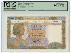 France, 500 francs 1942 - PCGS 63 PPQ