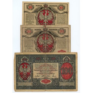 10, 20 oraz 100 marek polskich 1916