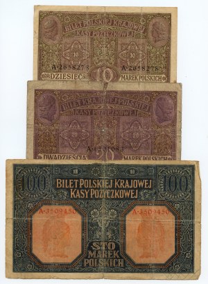 10, 20 and 100 Polish marks 1916