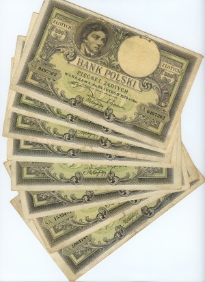 500 zloty 1919, série S.A., série de 8 billets