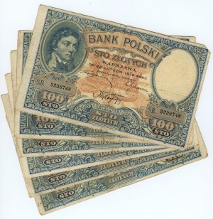 100 zlotých 1919, S.A., S.B. a S.C., sada 6 bankovek