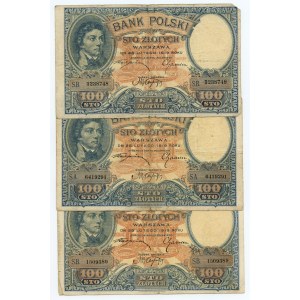 100 złotych 1919, S.A., S.B. oraz S.C., zestaw 6 sztuk banknotów