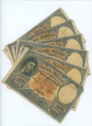 100 zlotých 1919, série S.A. a S.B., sada 6 bankovek