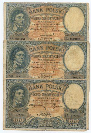 100 zlotých 1919, série S.A. a S.B., sada 6 bankovek
