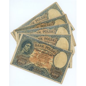 100 złotych 1919, S.A., S.B. oraz S.C., zestaw 5 sztuk banknotów