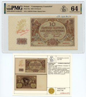 10 zloty 1940, série L, faux - annotations dans la marge L.Dz 2659 Eksp./48, ILLUSTRATED dans le catalogue LUCOW