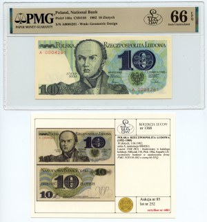 10 or 1982, série A 0004261, Illustré dans le catalogue de la Collection Lucow