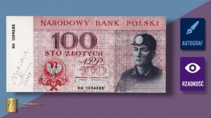 100 złotych 1966 z autografem Andrzeja Heidricha - rewers WYDRUKU projektu
