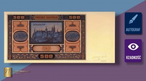 500 złotych 1962 z autografem Andrzeja Heidricha - rewers WYDRUKU projektu, DUŻY FORMAT