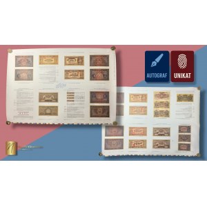 UNIKAT - Arkusz - Wydruk próbny katalogu banknotów polskich - wersja kolekcjonerska z autografem Czesława Miłczaka