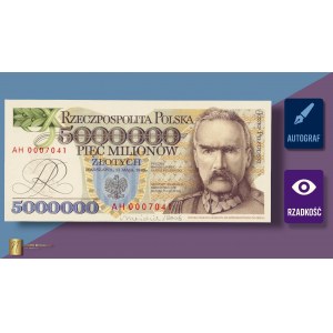 REPLIKA 5.000.000 złotych 1995, seria AH wraz z autografem projektanta Andrzeja Heidricha.