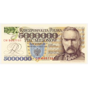 REPLIKA 5.000.000 złotych 1995, Józef Piłsudski, seria CM(Czesław Miłczak)
