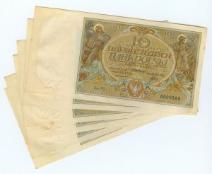 10 zlotých 1929, série FG, sada 6 bankovek