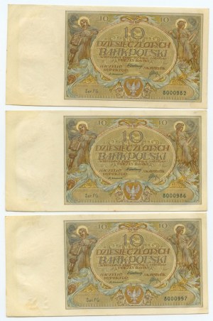 10 zlotých 1929, série FG, sada 6 bankovek