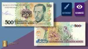 BRÉSIL - 500 cruzeiros ND (1990), autographe du designer Czeslaw Slania sur l'avers
