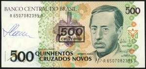 BRÉSIL - 500 cruzeiros ND (1990), autographe du designer Czeslaw Slania sur l'avers