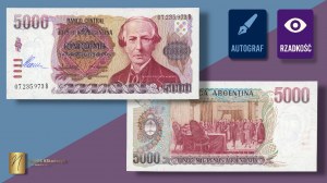 ARGENTINE, 5 000 pesos 1984, autographe du designer Czeslaw Slania sur l'avers