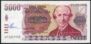 ARGENTINE, 5 000 pesos 1984, autographe du designer Czeslaw Slania sur l'avers