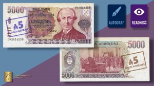 ARGENTINE, 5 000 pesos (1984-1985), autographe du designer Czesław Słani sur l'avers.