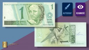 BRAZIL, 1 Real 1997, autograph of designer Czeslaw Slania on the reverse side
