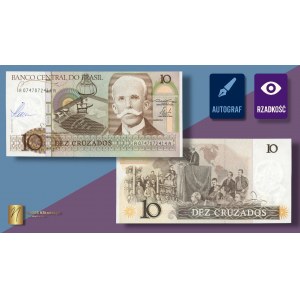 BRAZIL, 10 cruzados 1986, autograph of designer Czeslaw Slania on obverse