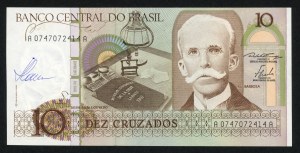 BRÉSIL, 10 cruzados 1986, autographe du designer Czeslaw Slania sur l'avers