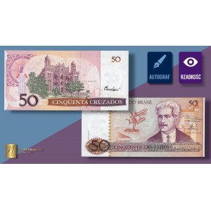 BRAZIL, 50 cruzados 1986, designer's autograph ONLY name of Czeslaw Slania on reverse side