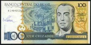 BRÉSIL, 100 cruzados 1986/1988, autographe du designer Czeslaw Slania sur l'avers