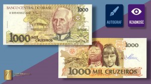 BRÉSIL, 1.000 cruzeiros ND (1990), autographe du designer Czeslaw Slania au verso