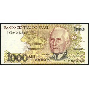 BRAZIL, 1,000 cruzeiros ND (1990), designer Czeslaw Slania's autograph on the reverse side