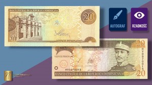 DOMINIKANA, 20 pesos 2003, autographe du dessinateur Czesław Słani au verso.