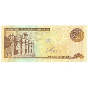 DOMINIKANA, 20 pesos 2003, autograph of designer Czeslaw Slania on the reverse side