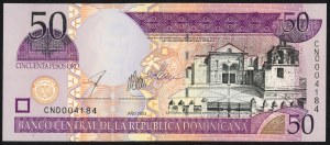 DOMINIKANA, 50 pesos 2003, autographe du dessinateur Czesław Słani au verso.