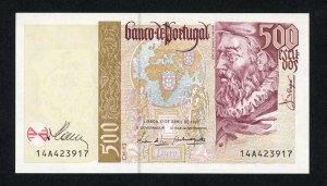 PORTUGAL, 500 escudos 1997, autograph of designer Czeslaw Slania on obverse
