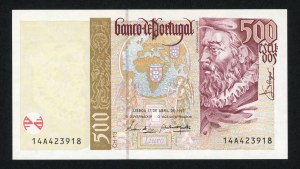 PORTUGAL, 500 escudos 1997, autograph of designer Czeslaw Slania on the reverse side
